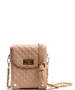 Quilted Twistlock Faux Leather Crossbody Bag 6630 APRICOT